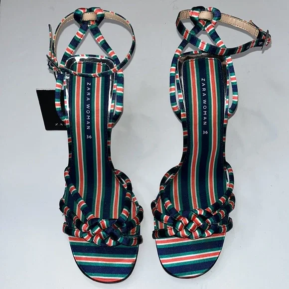 Striped Multicolor Women's Heeled Sandals - Picture 4 of 5